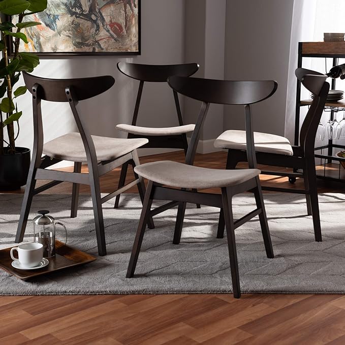 Baxton Studio Cavan Dining Chair Set Beige Fabric Upholstered Dark Oak Brown Finished 4-Piece Wood Dining Chair Set