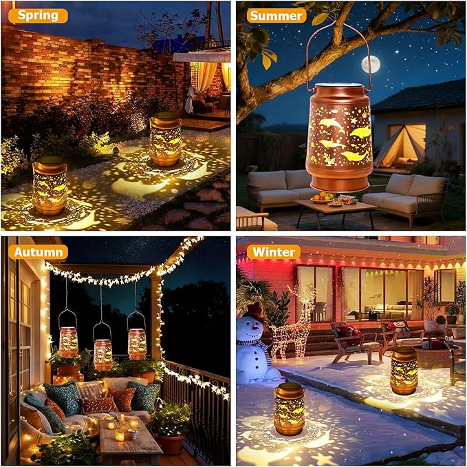 Dolphin Birthday Gifts for Women Mom Grandma, Solar Lanterns Outdoor Waterproof Garden Decor Hanging Lantern Lights, Metal LED Decorative Gardening Light for Patio Yard Lawn