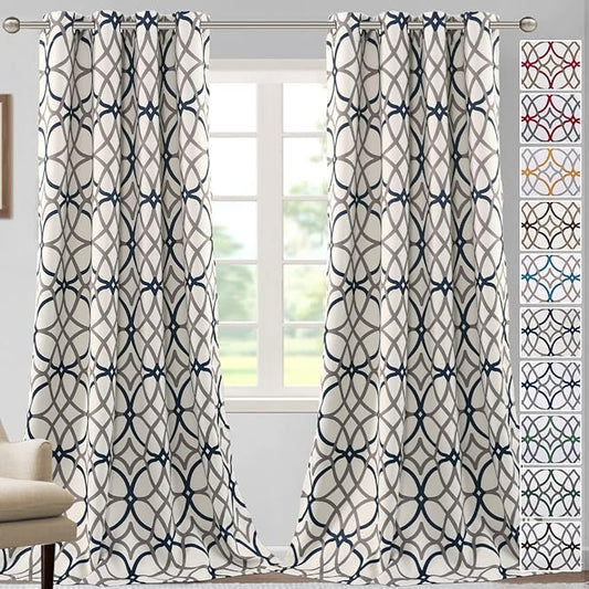 H.VERSAILTEX Blackout Curtains Printed Design 96 Inch Length 2 Panels Set Thermal Insulated Curtains for Bedroom Living Room Geometric Modern Grommet Window Drapes - Grey and Navy