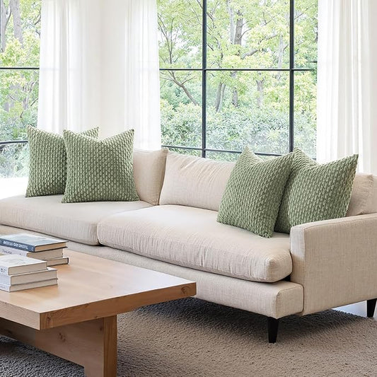 MIULEE Sage Green Decorative Throw Pillow Covers for Couch Living Room 20x20 Inch Soft Pillow Cases Set of 4 Boho Striped Corduroy Farmhouse Cushion Covers Spring Home Decor for Sofa Bed
