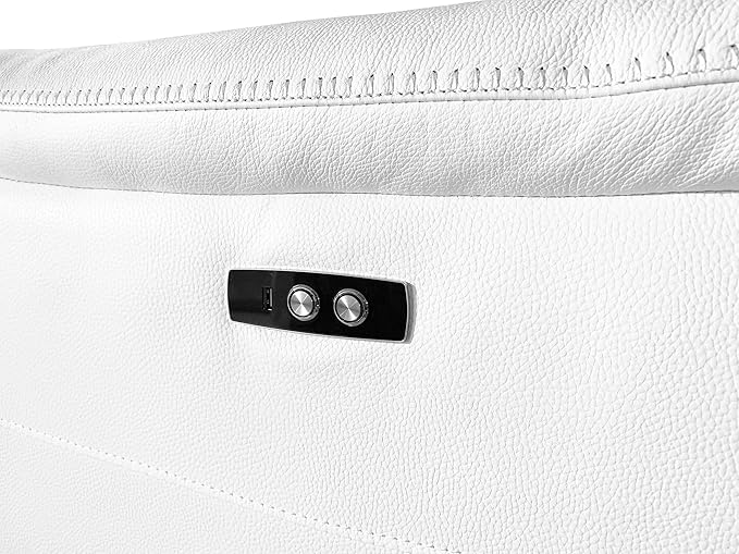 BlackJack Furniture Venice Top Grain Italian Leather Power Recline 8 Piece 5 Seater Sofa - 134" Theater Seating Modern Couch for Living Room Apartment with Adjustable Headrests & USB Port, White