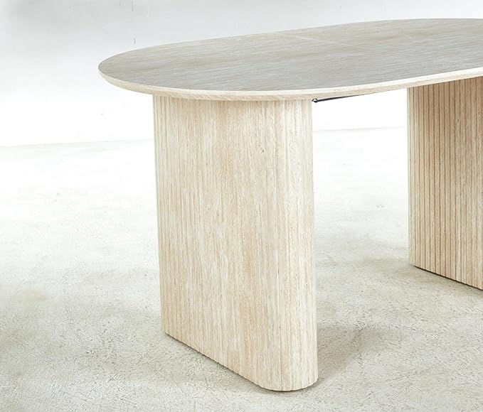 Ball & Cast 59.06"-90.55" Extendable Dining Table for 4-6,Modern Kitchen Oval Dinner Table with Removable Leaves Space Saving,Dining Room Table with Wood Strip Base for Kitchen Living Room,White Oak