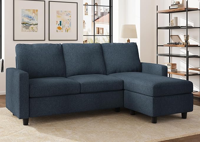 HONBAY Convertible Sectional Sofa, L Shaped Couch with Reversible Chaise for Small Space, Mid Blue