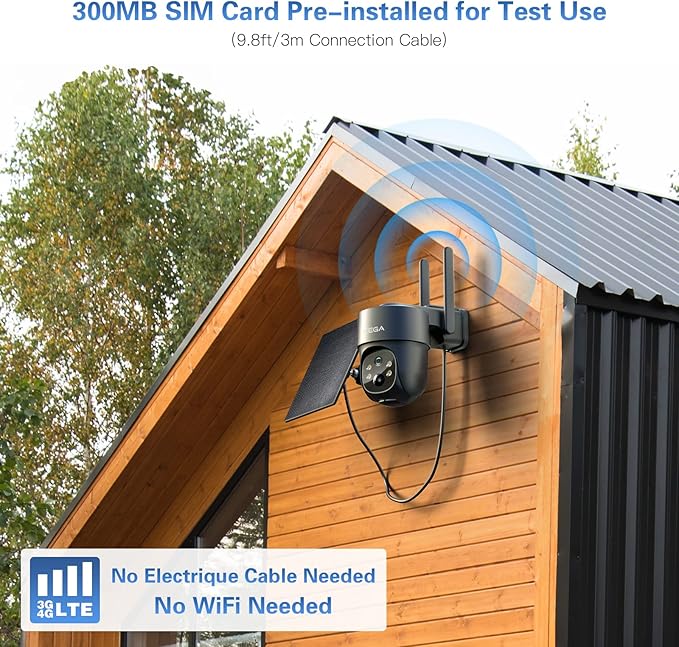 Xega 4G LTE Cellular Security Camera Solar with SIM Card【2 Pack】Wireless Outdoor No WiFi Camera,2K HD PTZ Night Vision Motion Detection 2 Way Talk TF&Cloud Storage, Only Support the Built-in SIM Card