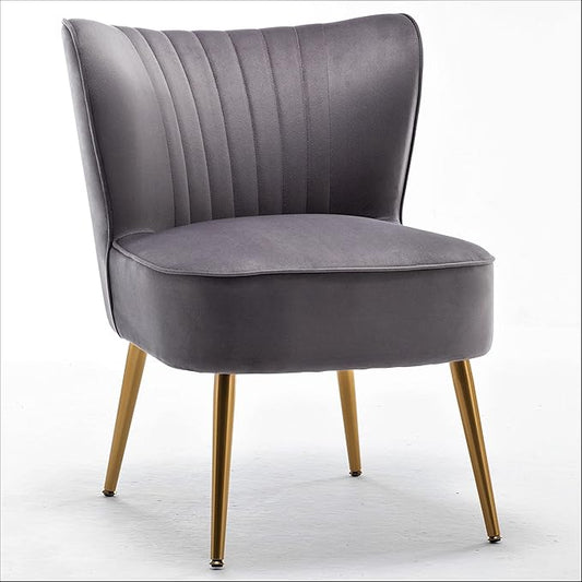 Modern Velvet Accent Chair for Living Room, Bedroom, or Entryway, Stylish and Comfortable Armless Design with Metal Legs, Grey