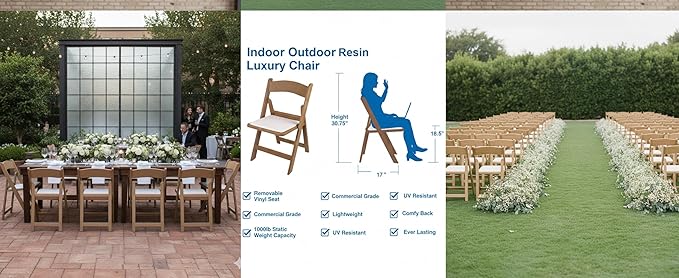 BTEXPERT Resin Folding Chair Vinyl Padded Seat Indoor Outdoor Lightweight Set for Home Event Party Picnic Kitchen Dining Church School Weddings Set of 12 Natural Chestnut