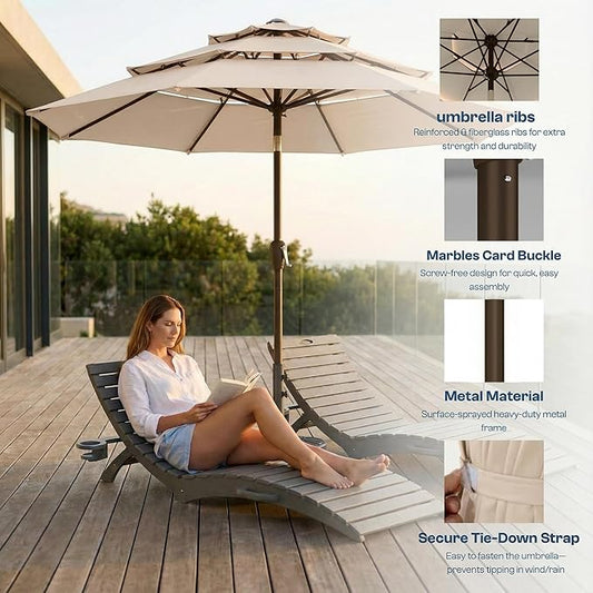 10ft Patio Umbrella, 3 Tier Outdoor Market Table Umbrellas with 8 Fiberglass Ribs and Push Button Tilt, Windproof, Vented Canopy, UV Protection for Deck, Pool, Backyard
