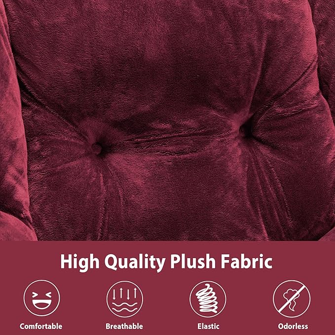 Lazy Chair with Folding Ottoman, Accent Chair Plush Upholstered with Metal Structure and Non-Slip Pads, Sofa Armchair with Footrest and Side Storage Bag for Dorm, Room, Office, Rose Red