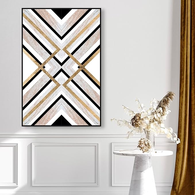 The Oliver Gal Artist Co. Abstract Framed Wall Art Canvas Prints 'Earthy Lux' Geometric Home Décor, 30" x 45", Brown, Gold