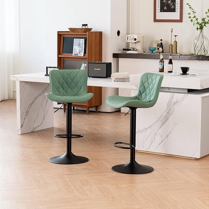 YOUNUOKE Bar Stools Set of 2 with Back Modern Faux Leather Swivel Counter Height Barstools Adjustable Tall Bar Stool Chairs for Kitchen Islands, Sea Green