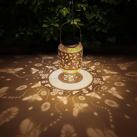 Bee Solar Lanterns Outdoor Waterproof Garden Decor Birthday Gifts for Mom Women Grandma Metal Hanging Solar Lights Outdoor Decoration for Patio,Yard,Porch,Backyard