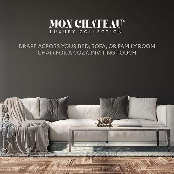 Mon Chateau 98" x 92" Haven Reversible Flannel Throw Blanket for Couch, Sofa, or Queen Size Bed, Luxury Over-Sized Ultra Soft Plush Melange Blanket for Sleeping or Home Decor, Champagne Weave