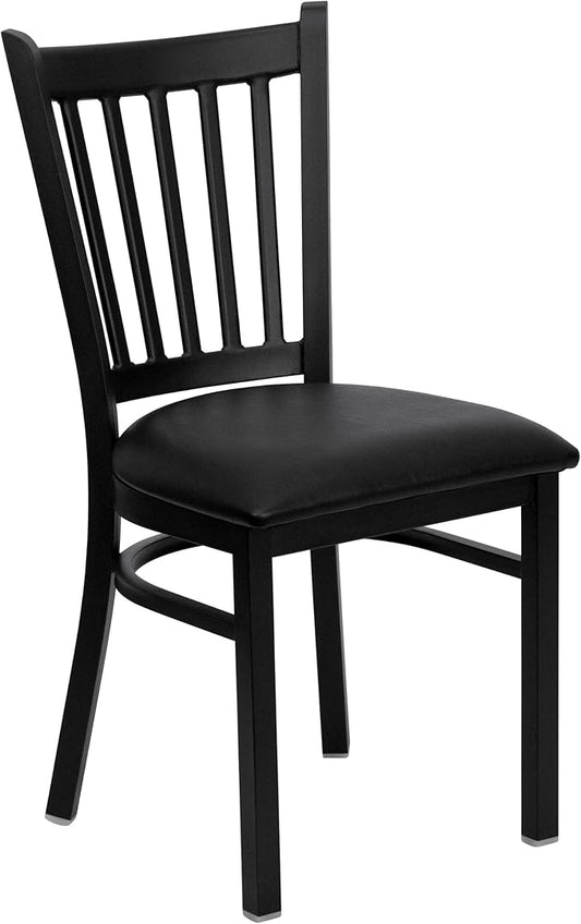 Flash Furniture 4 Pack HERCULES Series Black Vertical Back Metal Restaurant Chair - Black Vinyl Seat