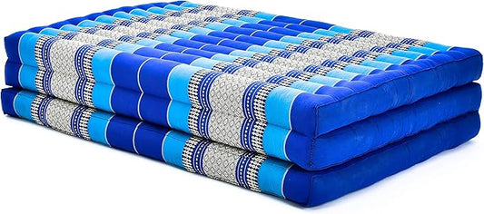 Leewadee Trifold Mattress XL – Comfortable Thai Massage Pad, Foldable Relaxation Floor Mattress Filled with Kapok, Perfect to Use as a Sleeping Mat 79 x 39 inches, Blue