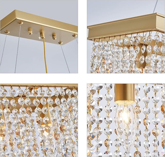 Q&S Gold Chandeliers Luxury Modern Crystal Chandelier Light Fixtures for Dining Room Kitchen Island Living Room L30 6-Lights UL Listed