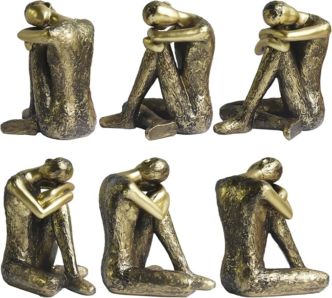 Pigort Thinker Statue Abstract Sculpture - Collectible Rustic Gold Figurine Art Home Office Bookshelf Decorative Objects Desktop Decor for Men, 3.7 x 4.6 x 3.5 inches