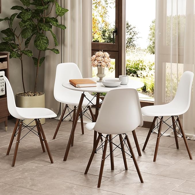 Giantex Round Dining Table Set for 4, 5-Piece Breakfast Nook Table Set w/ 31.5" Dinner Table, Dining Chairs, Wood Legs, Dinette Set, Kitchen Table Chairs Set for Living Room Restaurant (White+Walnut)