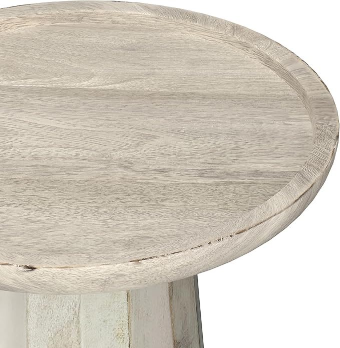 SIMPLIHOME Dayton End Table - 13 inch Wide Solid Mango Wood Round Accent Table in White Wash, Handcrafted Contemporary Nightstand or Lamp Stand for Living Room with Textured Finish, Assembled