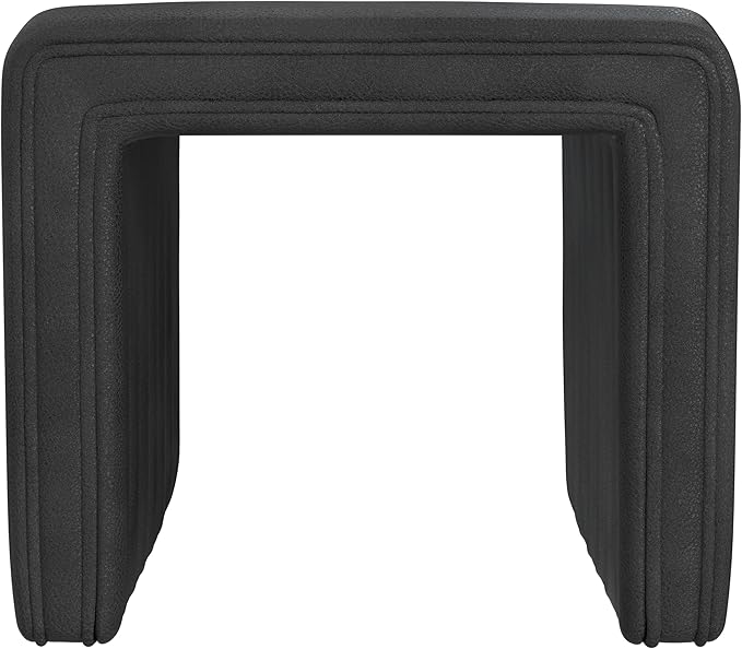 Spatial Order Modern Channel Tufted Ottoman | Spatial Order Home Décor | Ottoman for Living Room & Bedroom - Black Faux Leather