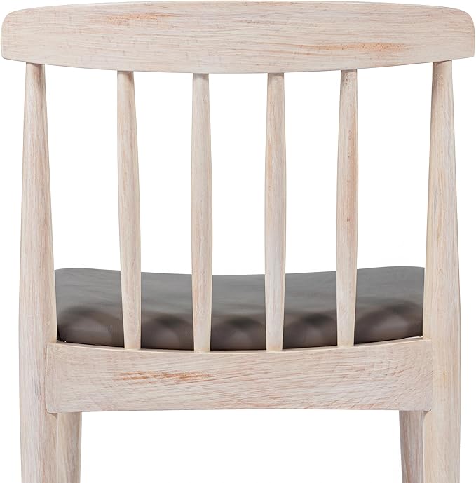 Flash Furniture Chester Solid Wood Dining Chair, Commercial Grade Restaurant Chair with Curved Spindle Backrest and Vinyl Padded Seat, Set of 2, Antique White/Beige