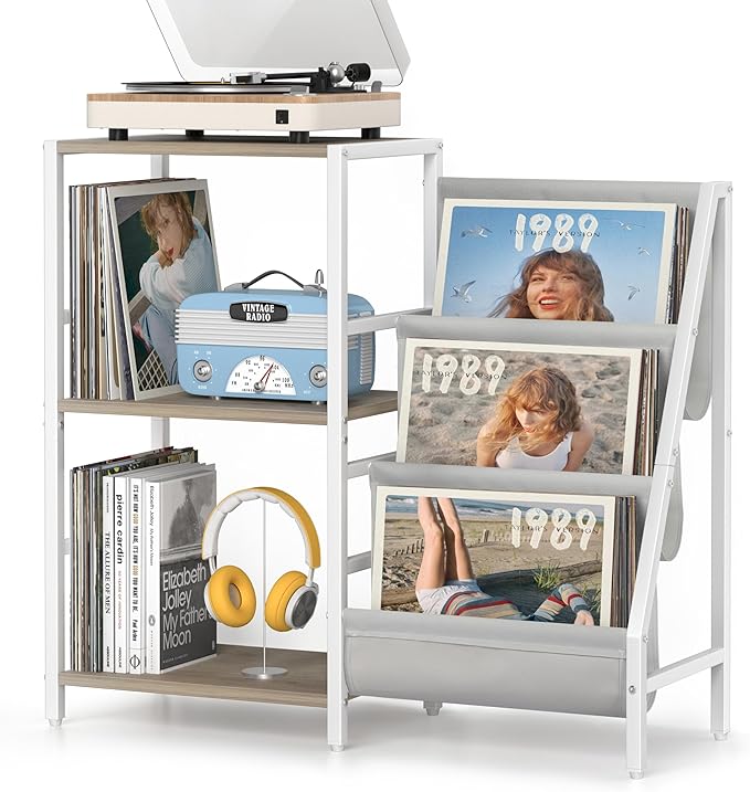 Record Player Stand with Vinyl Storage, Record Player Table with Record Storage 200 Albums, Turntable Stand with Record Holder Vinyl Display Shelf, Record Cabinet Media Stereo