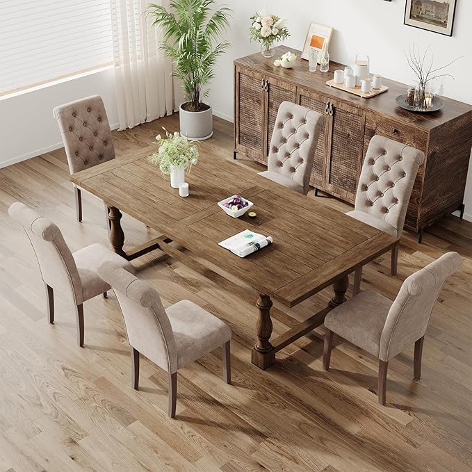 Upholstered Tufted Dining Room Chairs Set of 2, Parsons Kitchen Chairs with Padded Seat and Solid Wood Legs, Fabric Accent Side Diner Chair for Dining Room/Kitchen/Living Room, Camel