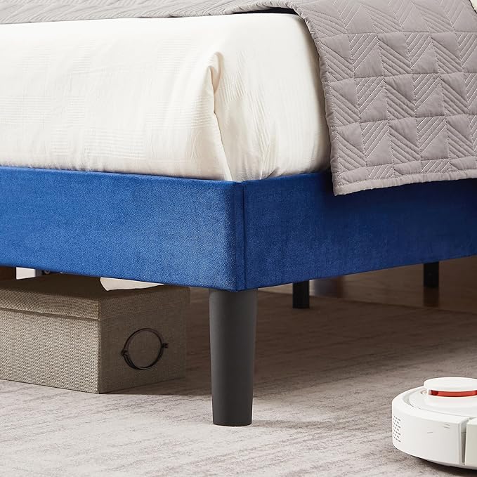 VECELO Full Bed Frame, Platform Bed Frame with Adjustable Height Upholstered Headboard, Heavy-Duty Frame and Strong Wooden Slats Support, Non-Slip and Noise-Free, Easy Assembly, Dark Blue