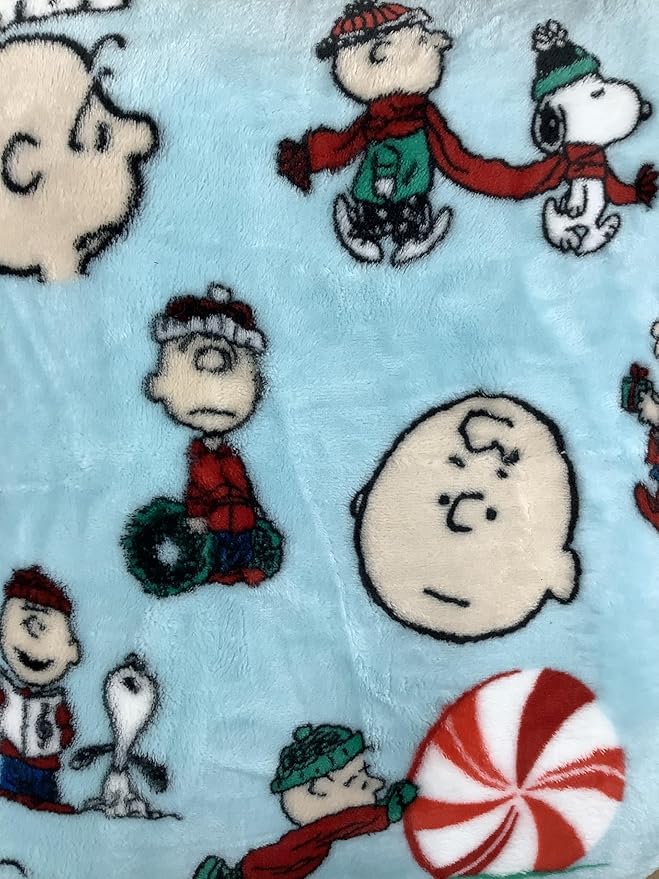 Berkshire Blanket & Home Co Peanuts Winter Blanket, Polyester (Light Blue - Characters Singing and Peppermint Snowball, Full/Queen)