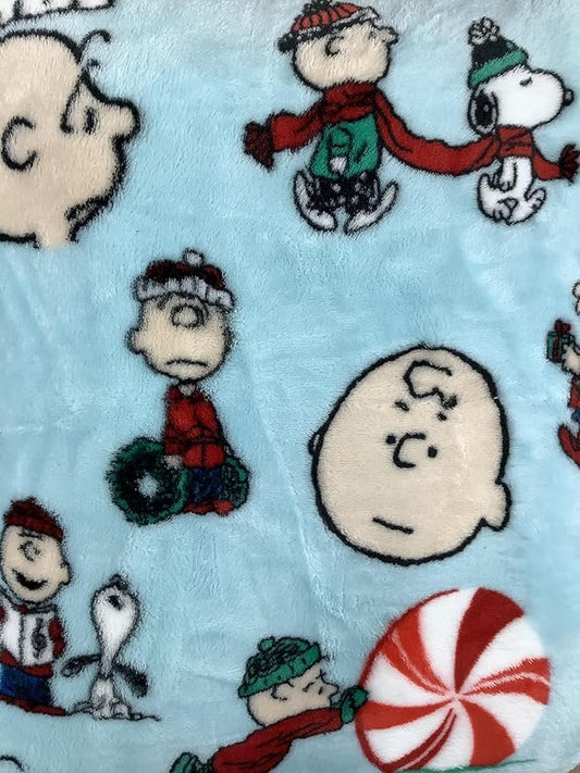 Berkshire Blanket & Home Co Peanuts Winter Blanket, Polyester (Light Blue - Characters Singing and Peppermint Snowball, Full/Queen)