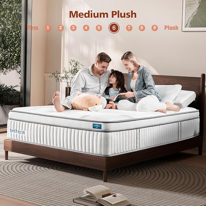 Calking Size Mattress, Lechepus 14Inch Medium Plush California King Mattress in Box, Hybrid with Memory Foam & 7-Zone Individual Pocket Spring, Supportive & Pressure Relief, 72"*84"