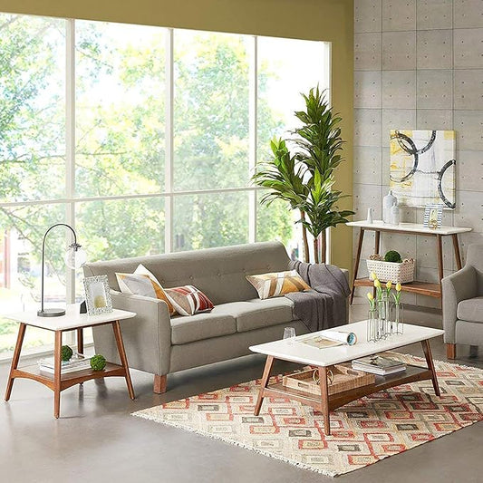 Madison Park Parker Console Tables-Solid Wood, Two-Tone Finish with Lower Storage Shelf Modern Mid-Century Accent Living Room Furniture, Medium, Off-White/Pecan