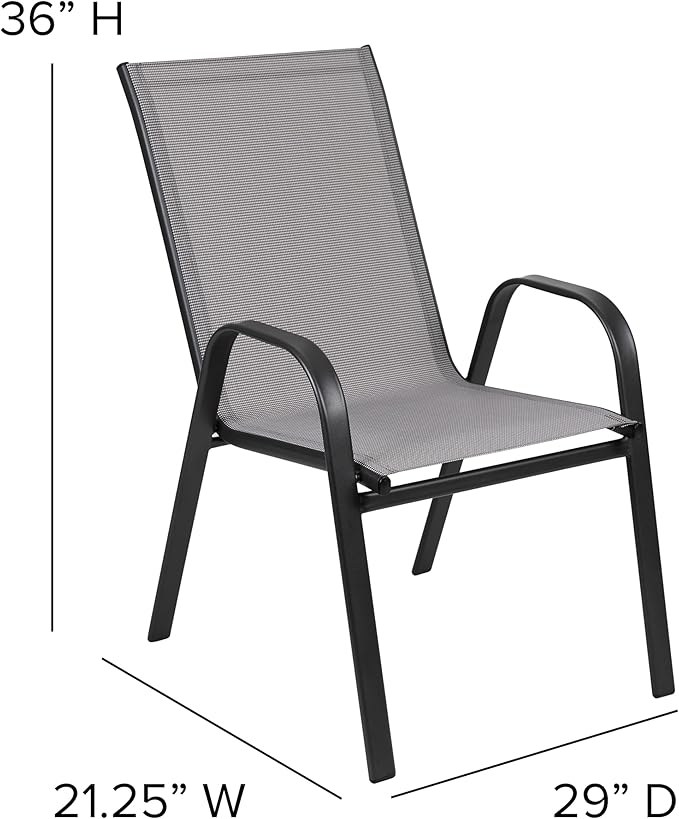 Flash Furniture 5 Pack Brazos Series Gray Outdoor Stack Chair with Flex Comfort Material and Metal Frame