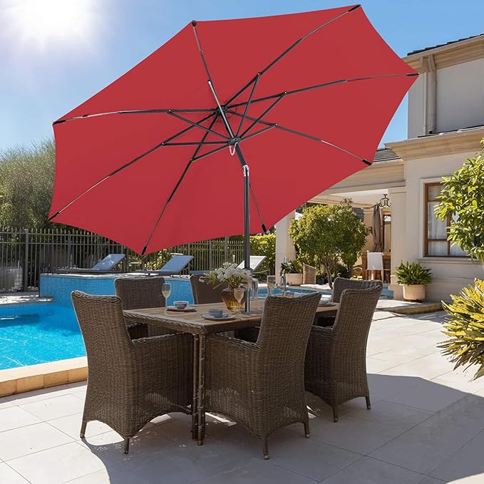 10ft Outdoor Patio Umbrella - Table Umbrella Waterprool UV Protection, Sombrillas de Patio with Push Button Tilt, Sun Umbrella for Pool, Porch, Garden, Deck, Backyard (Red)