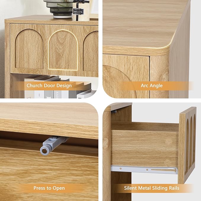 Small Nightstand with Storage, Accent Bedside Nightstand with Drawer, Mid Century Modern Bedroom Bed Side Table for Small Spaces, Dorm, Living Room, Couch Sofa Chair, Office - Natural