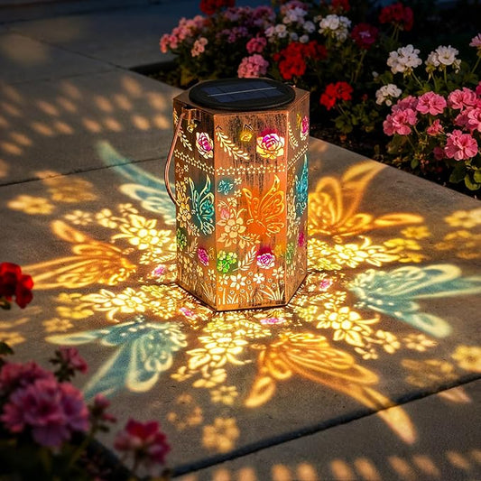 Butterfly Solar Lights Outdoor - Solar Lanterns Outdoor Waterproof Decorative Metal Lantern for Garden, Patio, Pathway（1 Pack）