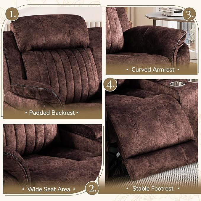 Power Reclining Loveseat with Zero Gravity, Adjustable Headrest, Power Reclining Loveseat with Console, USB/Type-C Ports, Loveseat Recliner Sofa for Living Room(Brown, Loveseat)
