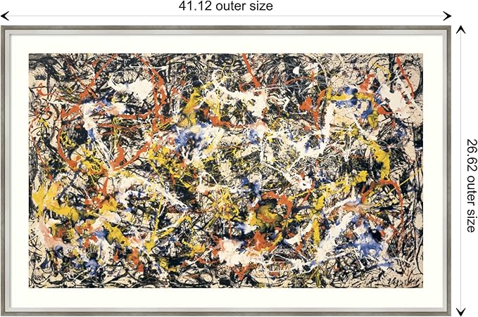 Amanti Art Framed Wall Art Print 27x41 Convergence by Jackson Pollock, Abstract Wall Art, Museum Masters Classics Decor, Large Poster Painting Artwork for Living Room, Bedroom, Bathroom, Kitchen