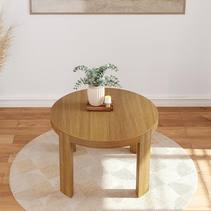 Plank+Beam 47 Inch Contour Round Dining Table, for Kitchen and Dining Room, Pecan