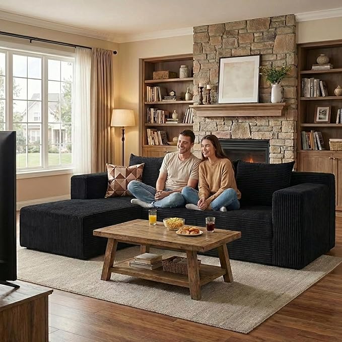Nigoone 103" Boneless Corduroy Sectional Couch with Left Chaise, Modular L Shaped Couches for Living Room, Large Minimalist Modern Deep Seat Floor Sofa Set, No Assembly