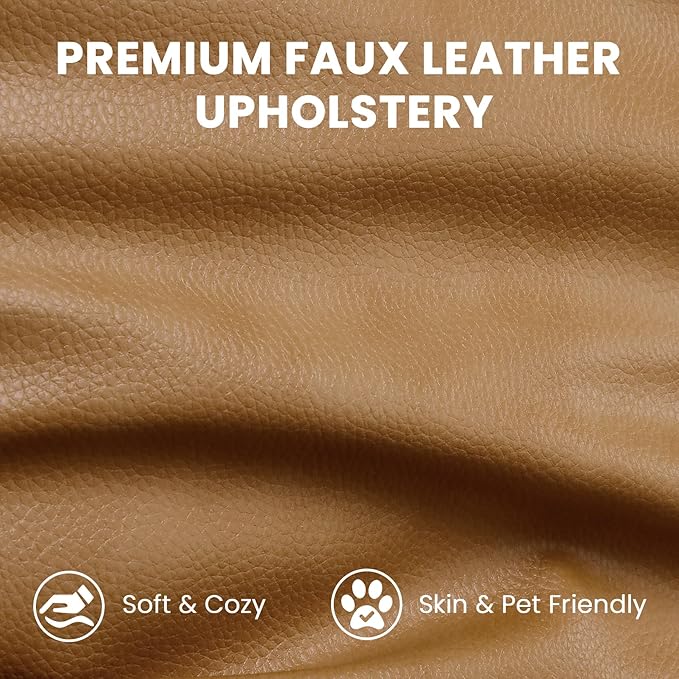 Vesgantti 100" L Shaped PU Leather Sofa with Movable Ottoman, 3 Seater Faux Leather Couch with Side Pocket, Comfy Modern Modular Sectional Couch for Living Room, Apartment, Camel