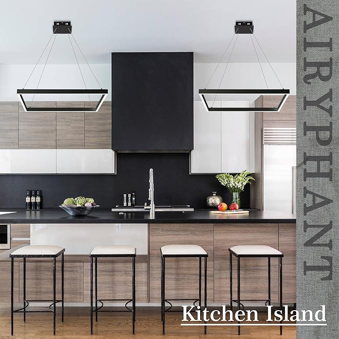 Modern 24" Square LED Chandelier, Black Linear LED Chandelier for Dining Room Dimmable Flush Mount Pendant Light for Living Room Kitchen Office, 3000-6500K