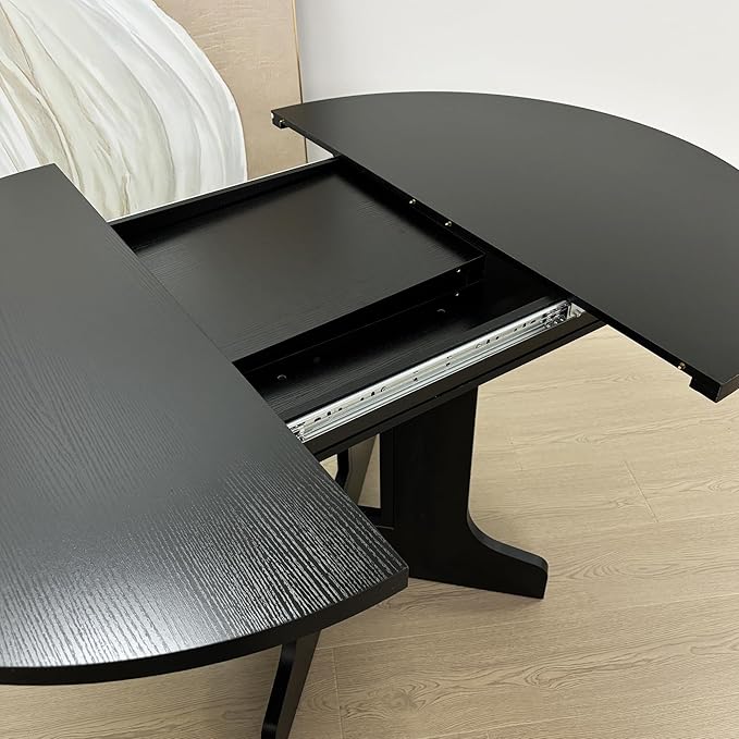 Ball & Cast Extendable Round Dining Table for 4-6,43.3-59" Transformer Kitchen Table W/Removable Leaf Trestle & X-Shaped Base,Modern Oval Extendable Dining Room Table for Small Space,Black