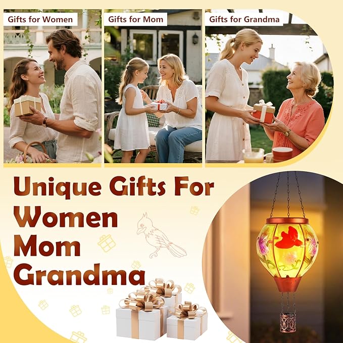 Cardinal Solar Hot Air Balloon Lantern,Outdoor Decor with Flame Lights Waterproof, Hanging for Garden Yard Lawn Patio, Unique Gifts for Women Mom Grandma Gardener for Mother'Day Christmas
