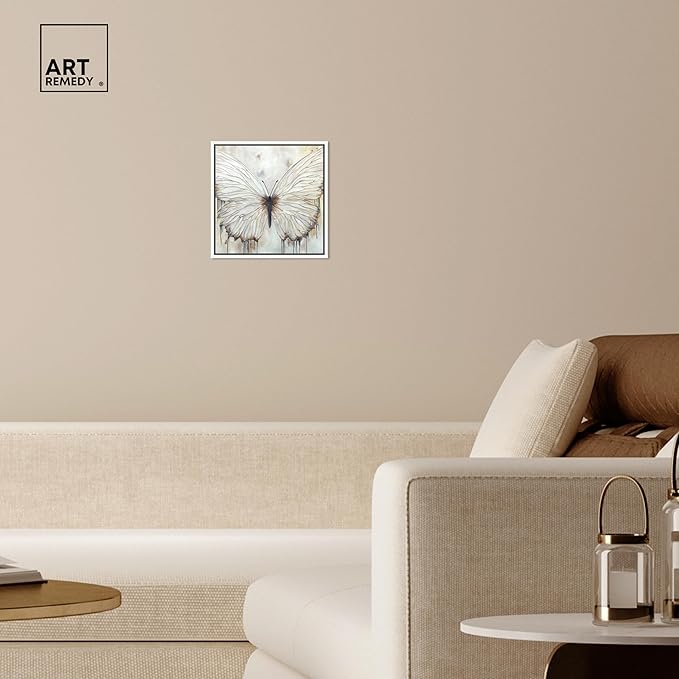 Art Remedy Neutral Beauty Chic Farmhouse Canvas Wall Art, White Floater Frame, 12"x12"