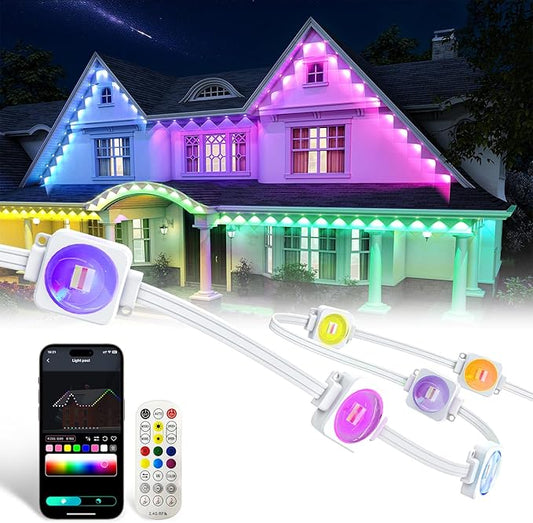 Permanent Outdoor Lights Pro,200ft RGB+IC Smart Outdoor Decor,App/Remote,Christmas,Halloween,Multi Scene Modes,IP67 Waterproof,Eaves Light with Daily & Holiday Party Decor,House Roof Lighting