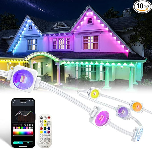 Permanent Outdoor Lights Pro,16ft RGB+IC Smart Outdoor Decor,App/Remote,Christmas,Halloween,Multi Scene Modes,IP67 Waterproof,Eaves Light with Daily & Holiday Party Decor,House Roof Lighting