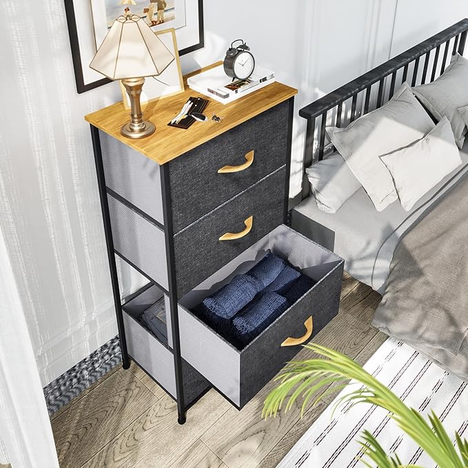 YITAHOME Dresser with 4 Drawers - Fabric Storage Tower, Organizer Unit for Bedroom, Living Room, Hallway, Closets - Sturdy Steel Frame, Wooden Top & Easy Pull Fabric Bins