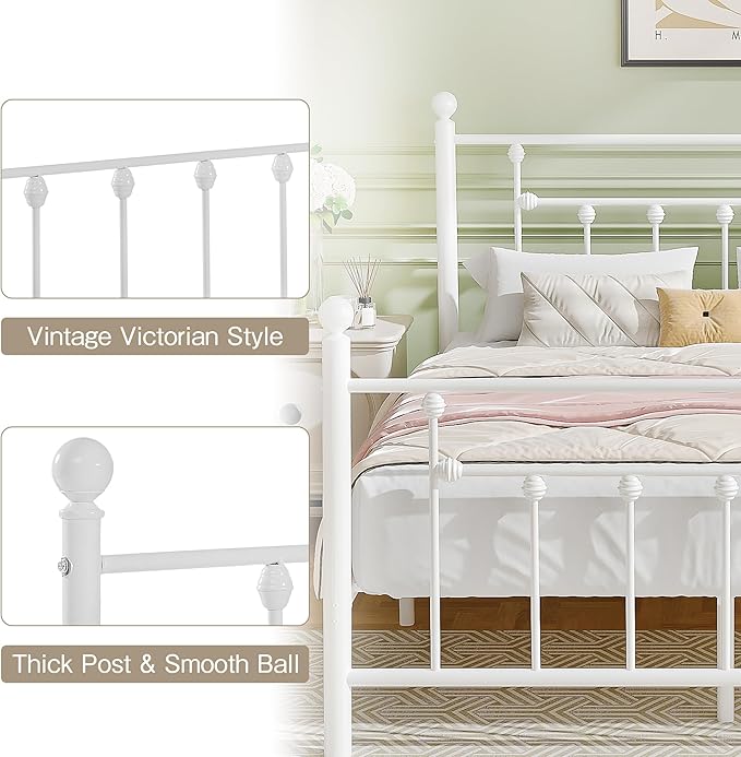 VECELO Twin Size Metal Platform Bed Frame with Headboard and Footboard, Heavy Duty Slat Support/No Box Spring Needed Mattress Foundation/Underbed Storage Space, Victorian Style