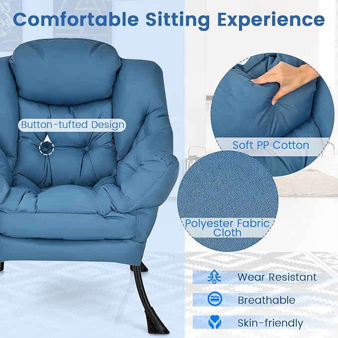 KOMFOTT Modern Accent Chair Set of 2, Soft Upholstered Lazy Sofa with Side Pocket & Armrests, Single Sofa Armchair, Leisure Sofa Chair for Living Room, Bedroom, Navy