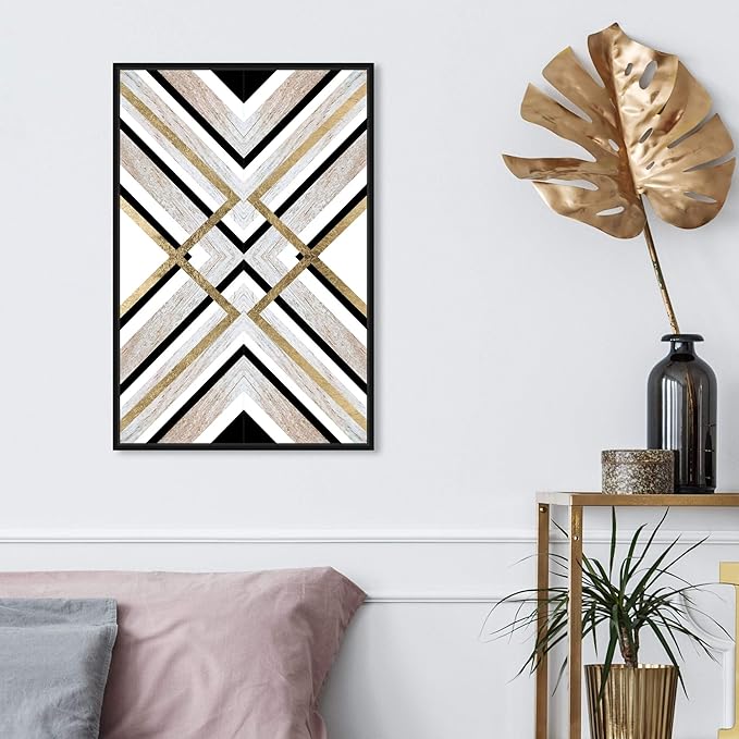 The Oliver Gal Artist Co. Abstract Framed Wall Art Canvas Prints 'Earthy Lux' Geometric Home Décor, 16" x 24", Brown, Gold
